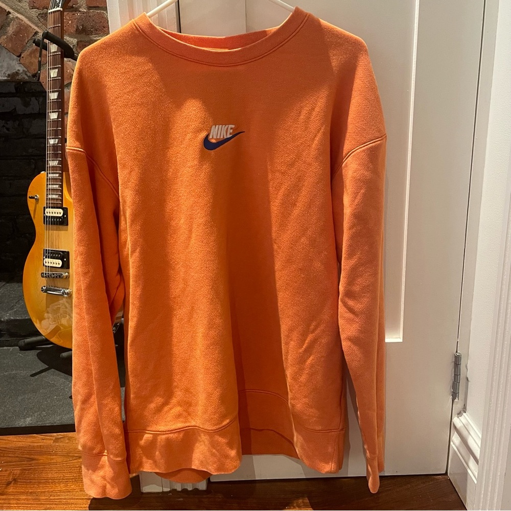 Nike  Center Swoosh Logo Orange Crewneck Sweatshirt Mens Size Large